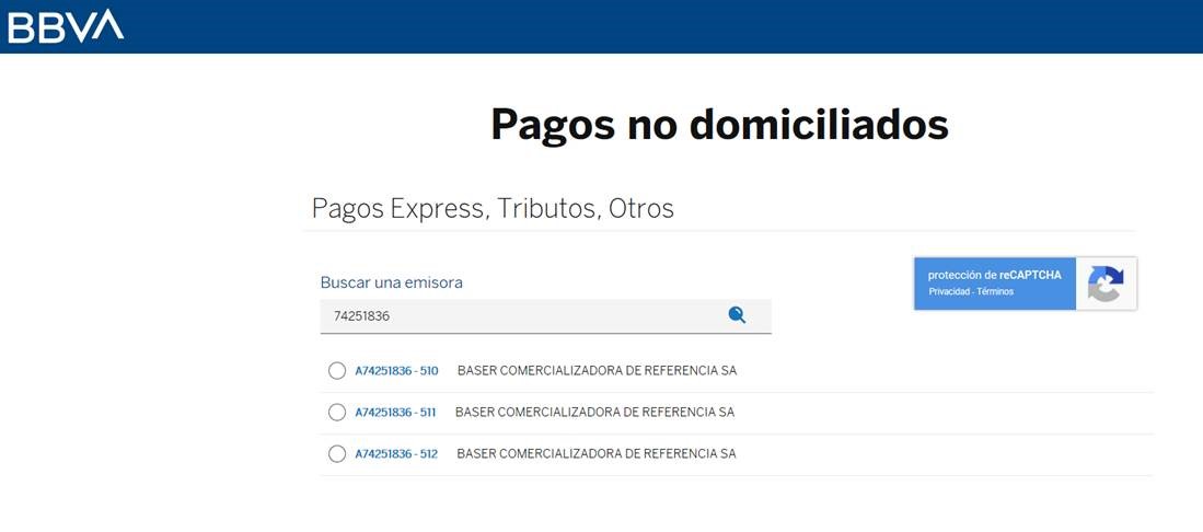 Imagen de muestra de aplicación de pagos no domiciliados de BBVA